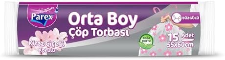 Premium Büzgülü Çöp Torbası Kiraz Çiçeği Kokulu Orta Boy 15'li
