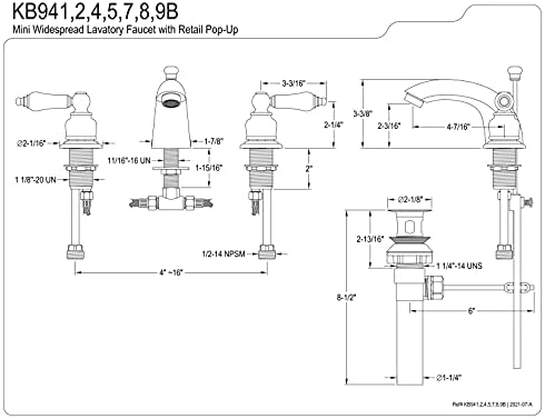 Brass KB944B Viktorya Dönemine Ait Mini Lavabo Bataryası Meşe/Profesyonel Kulp, Cilalı Krom/Cilalı Pirinç