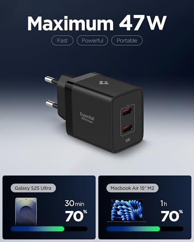 Alternative view of 47W USB-C 2 Port Mini Hızlı Şarj Aleti PPS 2.0 Desteği/Isı Düşürücü GaN Pro Destekli Akım Korumalı Güç Adaptörü & & iPad & MacBook Type-C - ACH09457