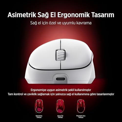 EVNIA Serisi SPK9418 Kablosuz Bluetooth Dual Mod 12000DPI 6 Tuşlu Optik Oyuncu Mouse (Beyaz) - Görsel 3