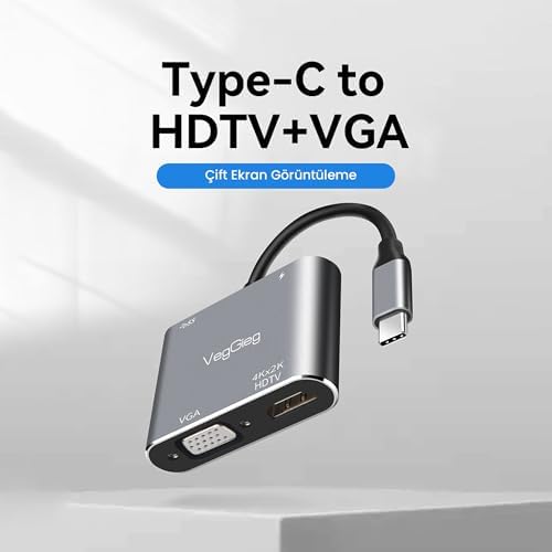 Type-C 4K HDMI 1080P VGA USB 3.0 PD Dönüştürücü Çevirici Hub - Görsel 2