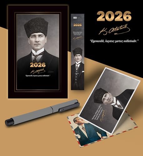 2026 Kalpaklı Atatürk Ajandası Ayraç Kartpostal Kalem - Gri
