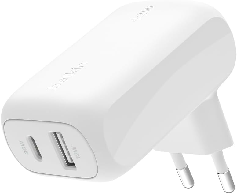 42W 2 Portlu Duvar Şarj Cihazı, USB-C + USB-A Şarj Cihazı, 15, 15 Plus, 15 Pro, 15 Pro Max, 14, 14 Pro Max, 13, Galaxy S24, S23, Plus, Ultra, iPad, AirPods ve Daha Fazlası