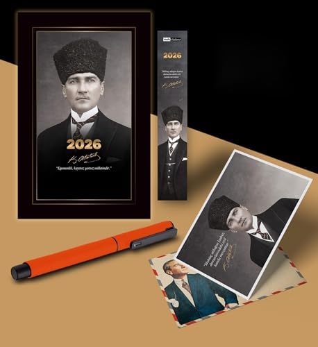 Alternative view of 2026 Kalpaklı Atatürk Ajandası Ayraç Kartpostal Kalem - Turuncu