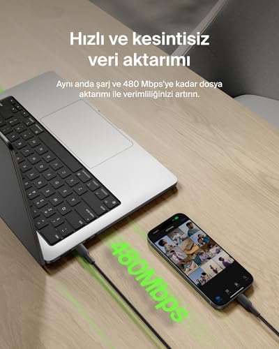 Eco Örgülü USB-C - USB-C Kablosu, 3 m, 240 W, Yumuşak, Esnek Hızlı Şarj Kablosu, 16, Galaxy S25, 9, MacBook, iPad Pro ve Daha Fazlası için Tip-C Şarj Kablosu - Siyah (USB 2.0)