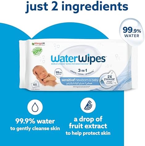 WaterWipes Yeni Doğan & Hassas Cilt için 240 yaprak Bebek Islak Mendili (4 x 60 Adet)