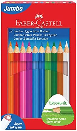 Üçgen Boya Kalemi, 12 Renk, Ergonomik Gövde, Beyaz Renk İçerir, Kalın Uçlu, Canlı ve Örtücü Renkler