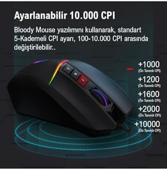 Alternative view of W60 Max 10.000 CPI 10 Tuş Optik RGB UC3&4 Aktif Kablolu Kırmızı Gaming (Oyuncu) Mouse