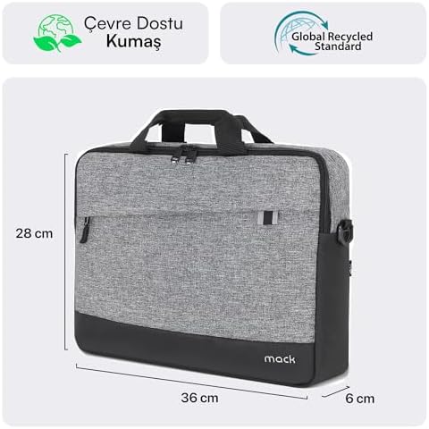 Unicity Eco MCE-1112 Çevre Dostu Laptop Çantası, YKK Fermuarlı Çantası, MacBook Air/Pro ile Uyumlu Bilgisayar Çantası, Erkek Kadın 14.1 inç Notebook El Çantası, Gri - Görsel 3