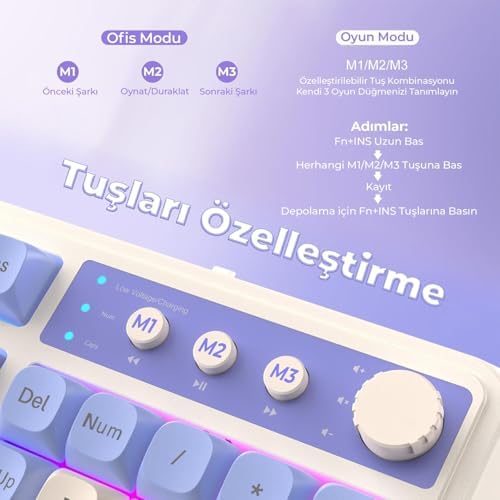 Alternative view of Aula S99 Retro RGB Gaming 3 Modlu Bluetooth/2.4GHz/USB-C Kablosuz Makrolu Türkçe Q Klavye Mavi
