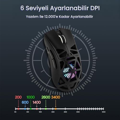 Alternative view of Aula SC620 PAW3311 Sensör 12000 DPI 1000Hz Kablolu ve Kablosuz Gaming Oyuncu Mouse Siyah
