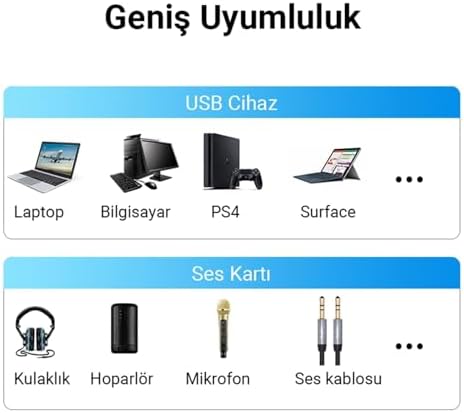 Alternative view of USB Harici Ses Kartı Adaptörü 3.5mm Kulaklık ve Mikrofon Girişli