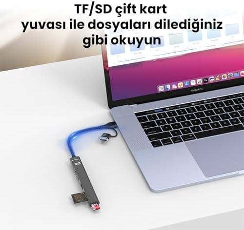 CHB025 USB-A ve Type-C Girişli 2*Type-C 1*USB-A SD Micro SD TF Kart Okuyucu Çoklayıcı Dönüştürücü