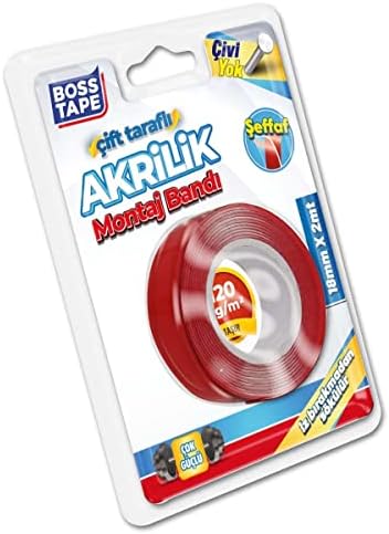 Tape Seffaf Çift Tarafli Akrilik Montaj Bandi, 18 mm x 2 m, Kirmizi