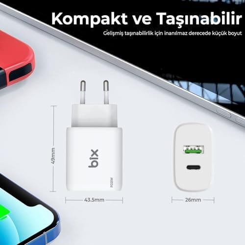 ZH-2U41T 25W PD 3.0 Type-C & USB-A Çift Bağlantı Noktalı Hızlı Şarj Adaptörü Siyah,, 15/14/13/12/Pro Max, iPad Air/Pro ve Daha Fazlası ile Uyumlu