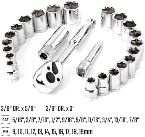 WP202541 3/8'’ CR-V 24 Parça Metrik/İnç Ağır Hizmet Lokma Takımı