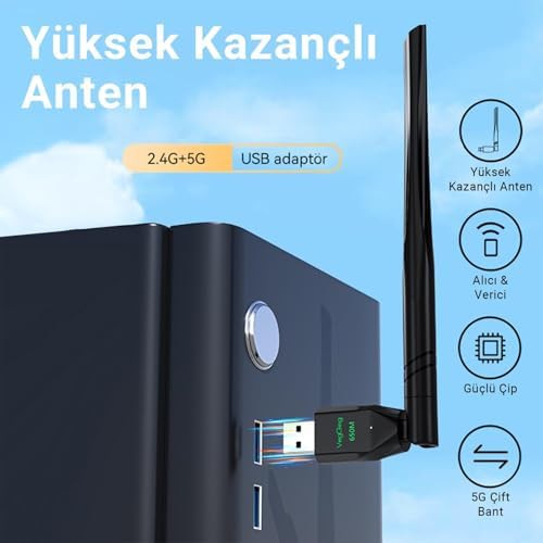Alternative view of 650 Mbps 2.4GHz/5GHz Dual Band Alıcı Verici USB WiFi Adaptör