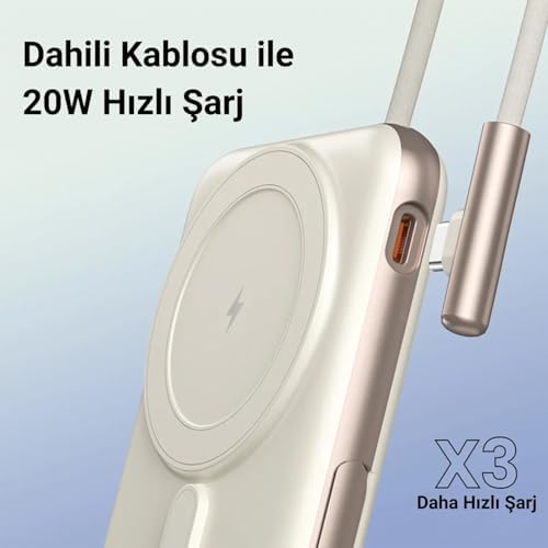 Alternative view of Powerbank 10000mAh Standlı 20W Dahili Type-C Kablolu Taşınabilir Hızlı Şarj Cihazı Beyaz