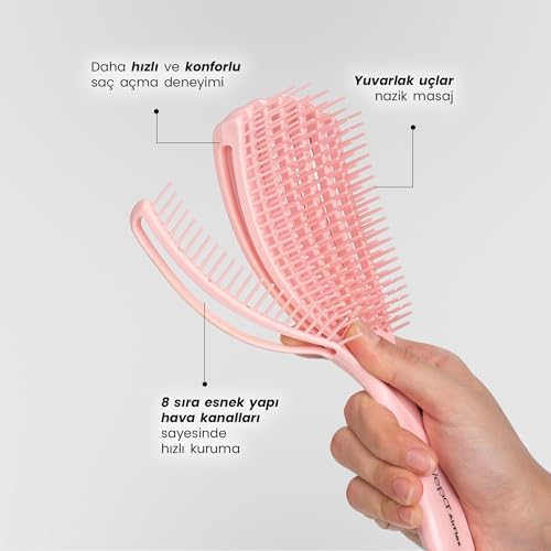 Airflex Dolaşık Saç Açma Fırçası, Kolay Tarama, Elektriklenme Önleyici Tarak (PEMBE)