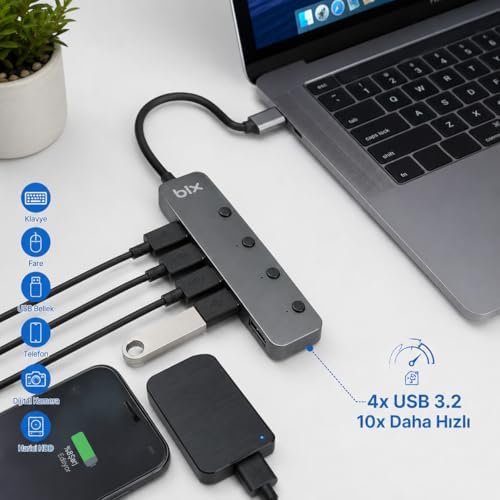 BX20HB Type-C'den 4 Port USB 3.2 Hub - Görsel 3