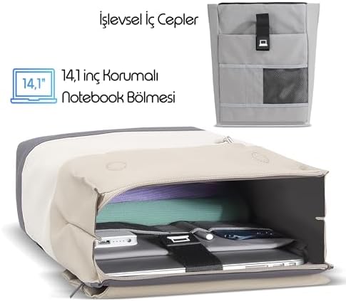 Alternative view of Zen Eco MCE-1305 Sırt Çantası - Çantası, Hırsızlığa Karşı Koruma, Küçük, Mini, 13-14 inç Laptop, Günlük ve İş Kullanımı, Şık Tasarım, Üniversite ve Okul İçin, Bej