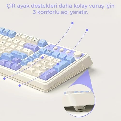 Aula S99 Retro RGB Gaming 3 Modlu Bluetooth/2.4GHz/USB-C Kablosuz Makrolu Türkçe Q Klavye Mavi