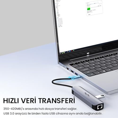 Alternative view of Type-C PD100W 5 Portlu 4K 30Hz HDMI 100Mbps Ethernet USB 2.0 + USB 3.0 Çoklayıcı Hub