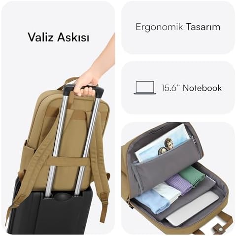 Alternative view of MCE-1523 Eco Çevre Dostu Laptop Sırt Çantası 15.6 inç, YKK Fermuarlı Bilgisayar Sırt Çantası, Kadın ve Erkek Günlük Çanta, Okul ve İş Çantası, Camel