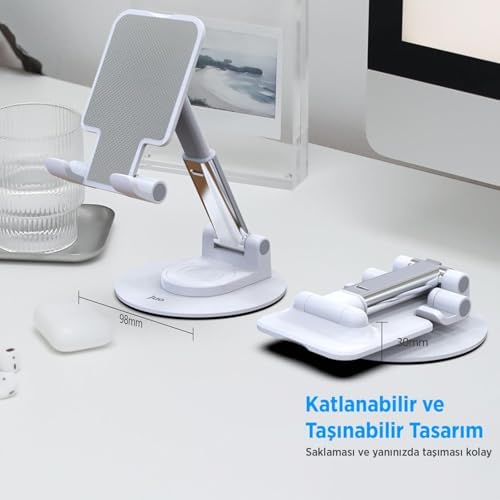 Katlanabilir 360 Derece Dönen Masaüstü Telefon Standı Beyaz - Görsel 3