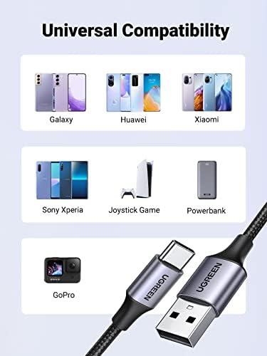 2.0 A USB-A & USB-C Örgülü Şarj ve Data Kablosu, 25 Santimetre, Siyah, 60124