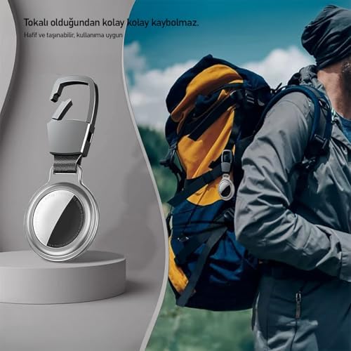 Buff TagSafe HookSteel Taşınabilir Anahtarlık Darbeye Dayanıklı Metal Askılı AirTag Kılıf (Gümüş)