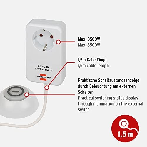 Eco Line Comfort Switch Adaptör EL CSA 1 (Işıklı el/ayak şalterli priz, yüksek dokunma korumalı, 1,5 m kablo) - Görsel 3