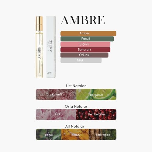 Ambre EDP Kadın Seyahat Boy Parfüm 10ml | -Paçuli-Gül | Bergamot, Sedir, Karanfil, Vetiver