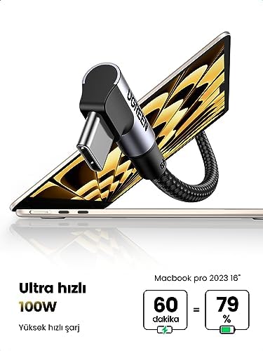 Alternative view of Type-C to Type-C 100 W 5A Örgülü 90 Derece Şarj Kablosu 2 Metre