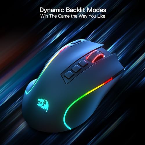 Redragon M612 PRO RGB oyun faresi, 8000 DPI kablolu/kablosuz optik oyuncu faresi, 9 programlanabilir tuş ve arka plan aydınlatması, BT & 2.4G, yazılım destekli, Fire Button - Görsel 2