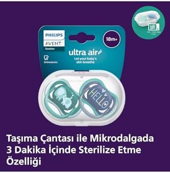 Alternative view of Ultra Air Emzik, 18 Ay+, Erkek Bebekler için, 2’li Paket, Ortodontik Silikon, Geniş Hava Delikli, Mikrodalga Sterilize Edilebilir, BPA İçermez, SCF349/18