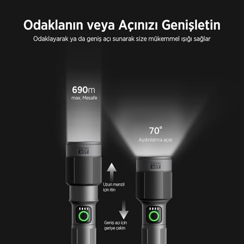 Alternative view of Bix Flashlight BX2101FL 30W LED, Max. 1450 Lümen Parlaklık ve 690 Metreye Kadar Uzun Menzilli Şarj Edilebilir, LED Güç Göstergeli Çok Modlu Acil Durum ve Kamp Kompakt El Feneri