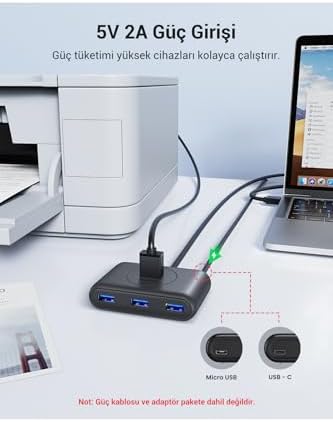 USB 3.0 4 Portlu Hub Çoklayıcı Siyah 50 CM