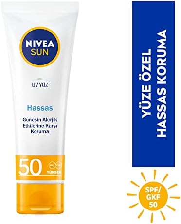Sun SPF 50 Hassas Yatıştıran Nemlendirici Güneş Yüz Kremi 50 ml, Çok Yüksek Güneş Koruyucu,Güneş Alerjisine Karşı Koruma,Yağsız Cilt Hissi
