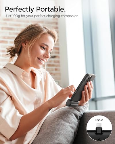 5000 mAh Ultra Mini 22.5W USB-C Giriş/Çıkış Hızlı Şarj 2 Portlu Tak-Çalıştır Standlı Powerbank/Entegre Type-C Portlu Stand Özellikli Taşınabilir Şarj Cihazı EA2205 - ABA09022