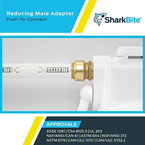 SharkBite 1/4 İnç x 1/2 İnç MNPT Azaltma Adaptörü, 6'lı Paket, Pirinç Tesisat Armatürü, PEX Boru, Bakır, CPVC, PE-RT, HDPE, U110LF