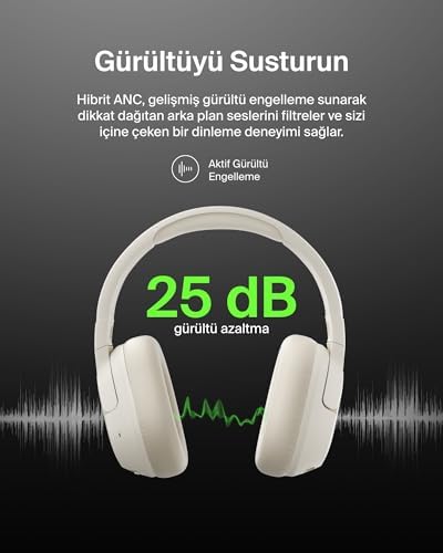 SoundForm Isolate Gürültü Önleyici Kablosuz Kulaklık (Kum) – Mikrofonlu, 60 Saat Pil, Derin Bas, CloudCushion Konfor, Bluetooth Kulak Üstü Kulaklık - Görsel 2