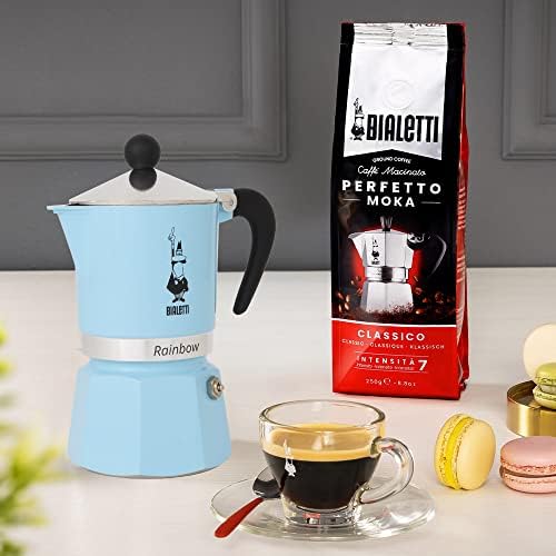 -: 6 Cups Ocak Üstü Espresso Pişirici - 250ml - Açık Mavi Renk - Alüminyum Gövde - Patentli Güvenlik Valfi - Tüm Ocak Türleri İçin Uygundur (İndüksiyon Hariç)