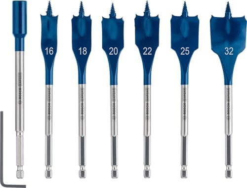 7 x Expert Self Cut Speed yassı freze matkap seti (yumuşak ahşap, sunta, çap 16 – 32 mm, profesyonel aksesuar, matkap/tornavida için) - Görsel 2