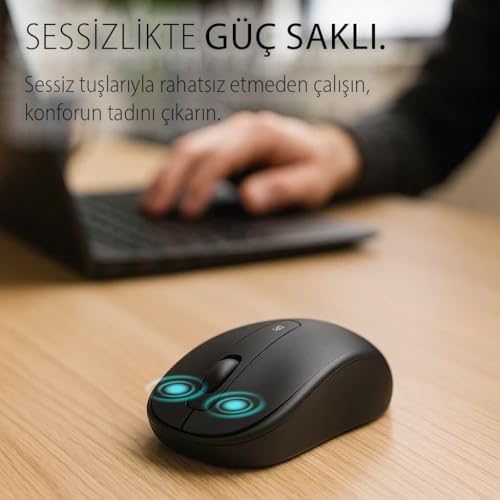 INCA IWM-311ST SıLENT WİRELESS MOUSE SİYAH,Komple Rubber Soft Yüzey,Sessiz Tuş,Ergonomik Dizayn, Konforlu Dokunuş Hissi,1600Dpı, Usb Alıcı, 10m Çekim,Uzun Pil Ömrü, Enerji Tasarrufu Uyku Modu