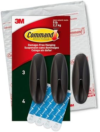 Command Ev Dekoru ve Oda Dekoru için Dış Mekan Büyük Kancaları, Bronz, 2,3 kg'a kadar tutar, 3 Duvar Kancası, 4 Hava Koşullarına Dayanıklı Command Şerit, Zararsız Süslemeler