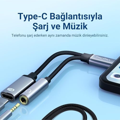 Type-C to 3.5mm Kulaklık ve Type-C Şarj Dönüştürücü Adaptör - Görsel 3