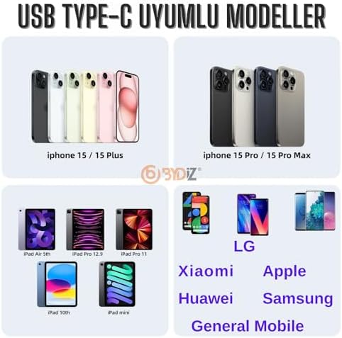 Alternative view of USB-C to USB-C Hızlı Şarj Kablosu Type-C 60W PD, 1m Örgülü Şarj Kablosu; 15 16 Pro Max, S24 S23 Ultra, iPad Pro ve USB-C Cihazlarla Uyumlu - Bydiz