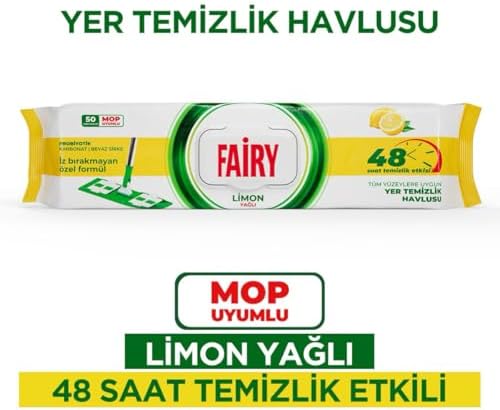 Çok Amaçlı Mop Uyumlu Yer Temizlik Havlusu 50 Yaprak | Limon Yağlı | Beyaz Sirke Karbonat | 48 Saat Temizlik Etkili | İz Bırakmayan Formül