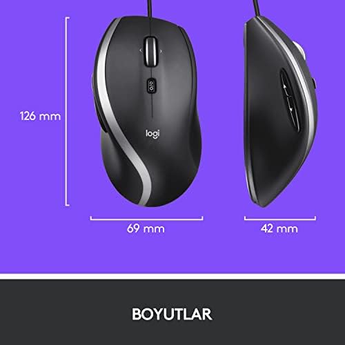 M500S Gelişmiş USB Kablolu Mouse, 4000 DPI, Yüksek Hızlı Hassas Kaydırma, 7 Özelleştirilebilir Tuş, Sağ Elle Kullanıma Uygun, Siyah - Görsel 2